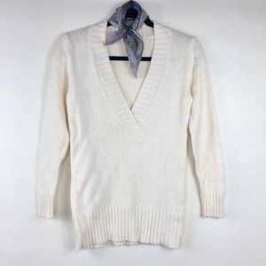 VTG FADED GLORY GIRLS VNECK CABLE KNIT CREME SWEATER XL 14/16